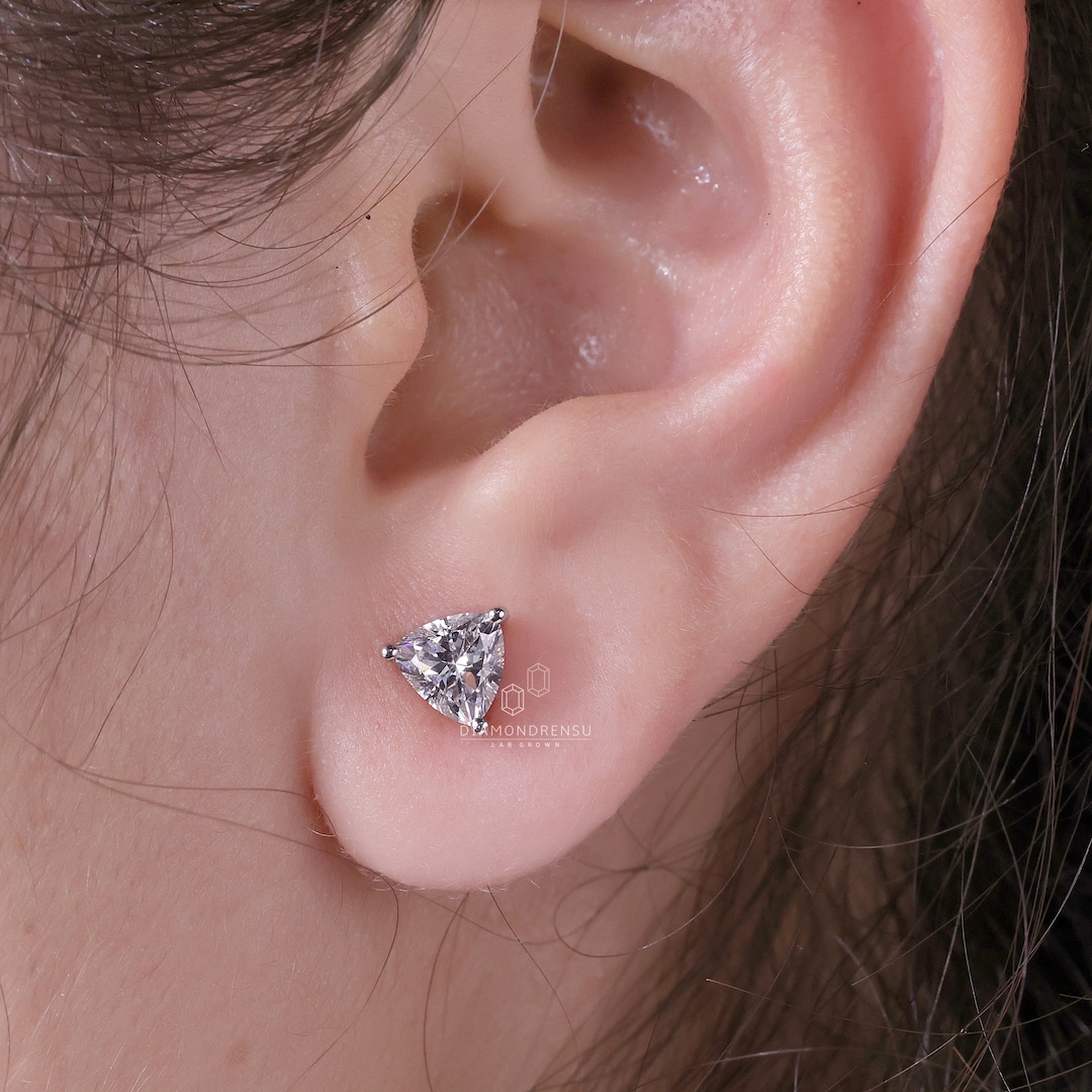 Lab Diamond Stud Earrings, 1.46 TCW Trillion F/VS Lab Created Diamond ...